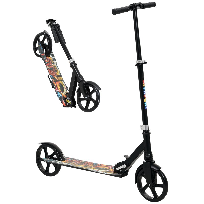 AIYAPLAY Kids Scooter, Foldable Kick Scooter with Adjustable Handlebar, 200mm Big Wheel, Rear Fender Brake, Gift for Ages 6-12 Years, Boys and Girls, Black