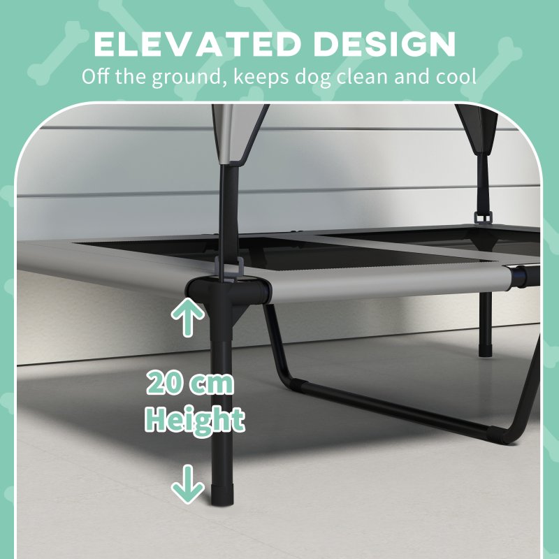 PawHut Cooling Raised Dog Bed, Elevated Pet Bed with Breathable Mesh, UV Protection Canopy, Foot Pads, for Indoor Outdoor, Medium, Large Dogs, 91 x 76 x 89cm - Light Grey