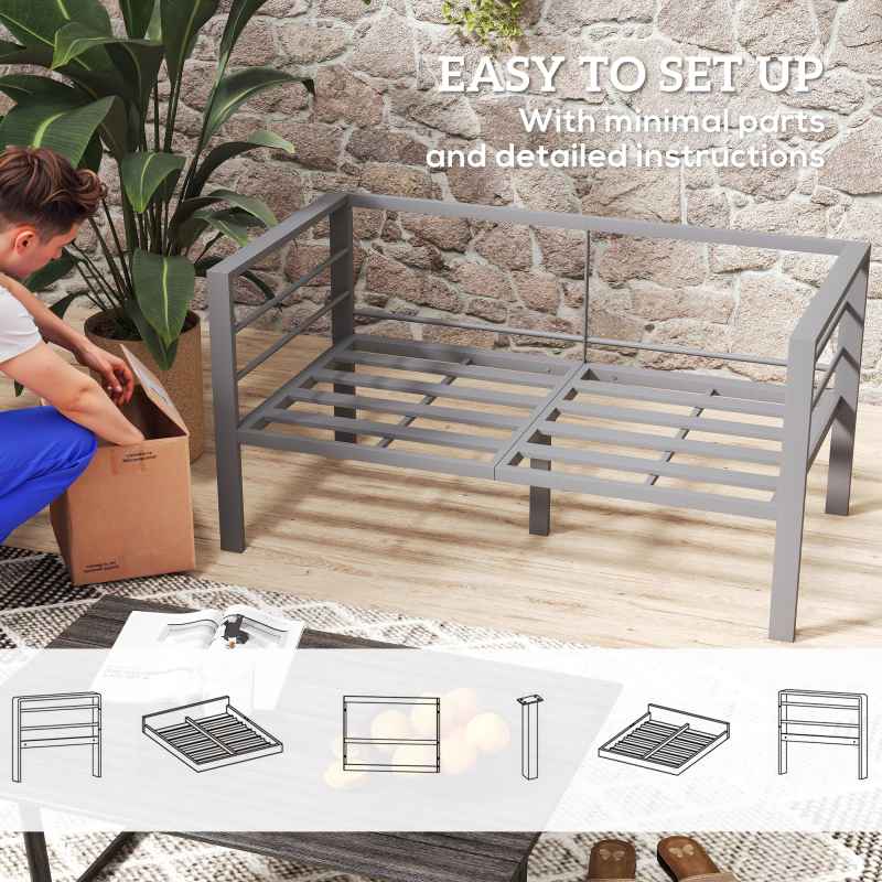 Outsunny 2 Seater Garden Sofa, All-Weather Garden Loveseat with Removable Cushions, Metal Frame Outdoor Furniture for Balcony, Charcoal Grey