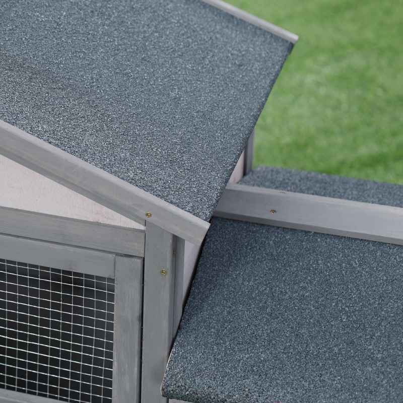 PawHut Wooden Rabbit Hutch Outdoor, Double Tier Guinea Pig Hutch, Small Animal House Water-Resistant Roof Ramp 147 x 54 x 84 cm, Grey