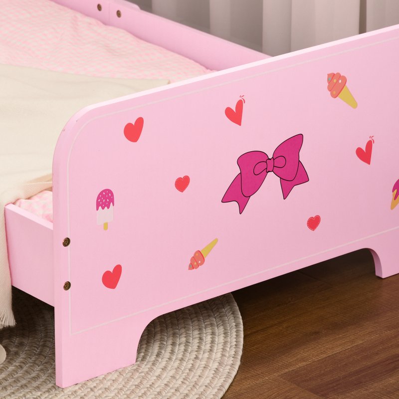 ZONEKIZ Kids Toddler Bed, Safety Rails, Kids Bedroom Furniture for Boys, Girls, Ages 3-6 Years, 143 x 74 x 59cm - Pink