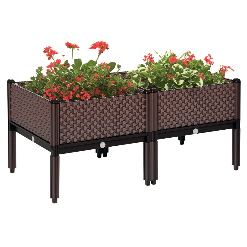 Outsunny 50cm x 50cm x 46.5cm Set of 2 41L Garden Raised Bed, Elevated Planter Box, Flower Vegetables Planting Container with Self-Watering Design and Drainage Holes