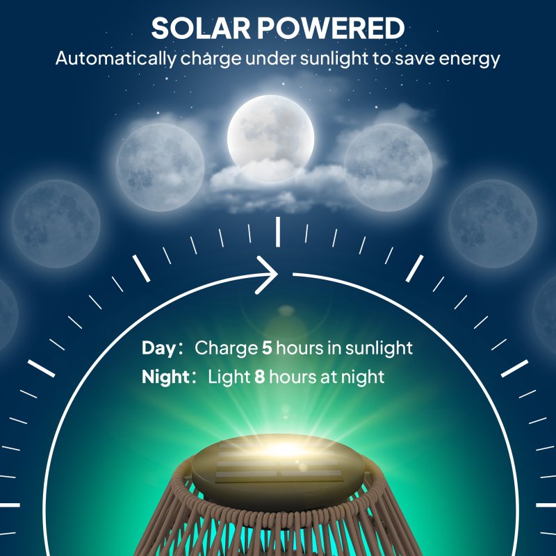 Outsunny Rattan Solar Lamp, Garden Solar Lantern with Auto On/Off Light, IP44 Waterproof, Decorative Outdoor Rattan Lamp for Porch, Pathway, Dark Brown