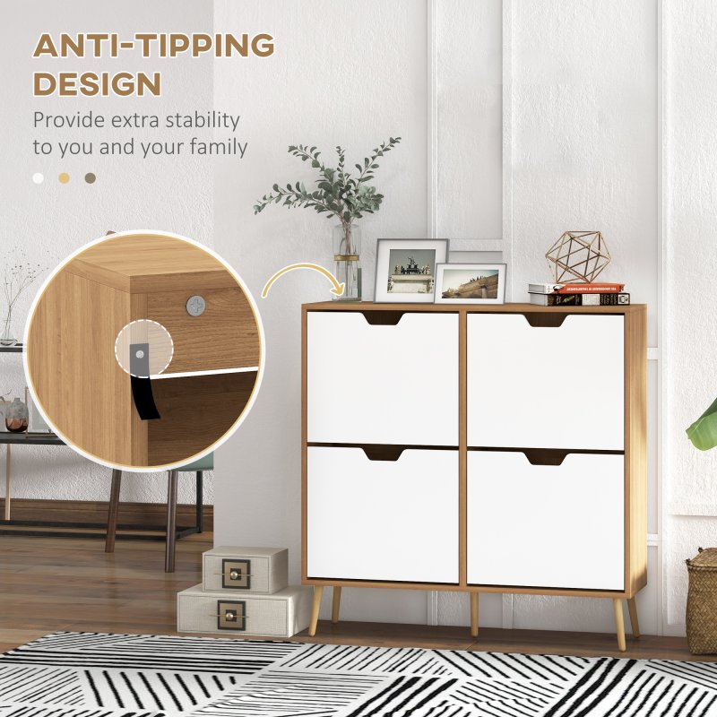 HOMCOM Modern Shoe Cabinet with 4 Flip Drawers and Adjustable Shelf, Hallway Shoe Cupboard Storage Organizer for 16 Pairs of Shoes