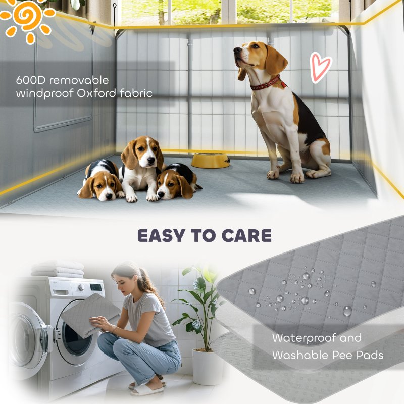 PawHut Whelping Box for Dogs, Puppies, 7 Panel Dog Playpen with Two Rooms, Washable Whelping Pads, Water-Resistant Oxford Fabric, Two Doors, for Small and Medium Dogs