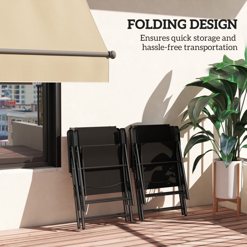 Outsunny Set of 4 Folding Chair, Garden Chair Set with Breathable Mesh Back and Seat, Outdoor Camping Chairs with Armrests, Steel Frame for Deck Balcony, Black