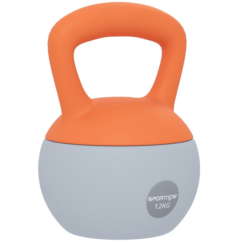 SPORTNOW Soft Kettlebell, 12kg Kettle Bell with Non-Slip Handle for Home Gym Weight Lifting and Strength Training, Orange and Grey