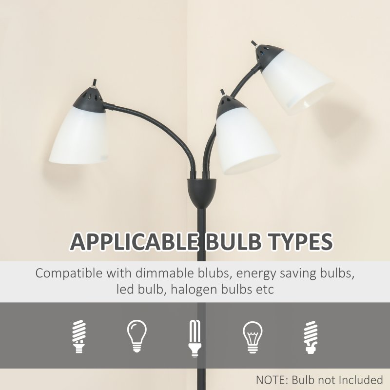 HOMCOM Arc Tree Floor Lamp with 3 Adjustable Rotating Lights, for Bedroom Living Room, Industrial Standing Lamp with Steel Frame, 155cm, Black