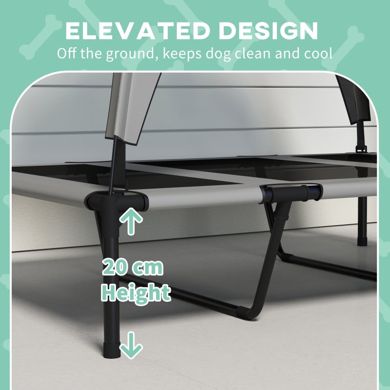 PawHut Cooling Raised Dog Bed, Elevated Pet Bed with Breathable Mesh, UV Protection Canopy, Foot Pads, for Indoor Outdoor, Large Dogs, 106 x 76 x 94cm - Light Grey