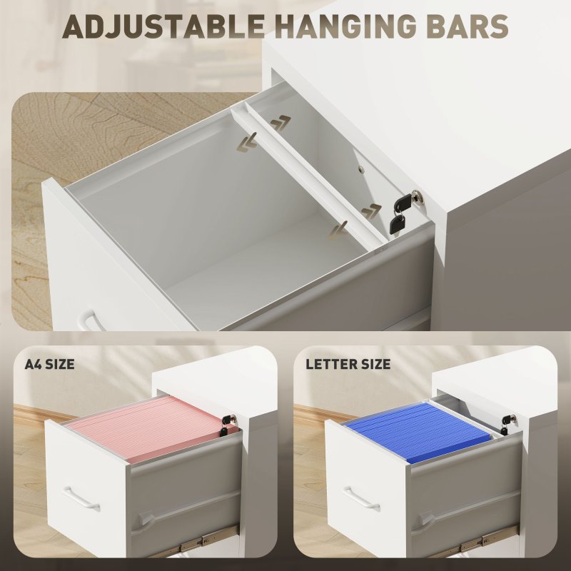 HOMCOM 4 Drawer Filing Cabinet, Vertical File Cabinet with Adjustable Hanging Bar for A4 and Letter Size, Steel Printer Stand for Home Office, White