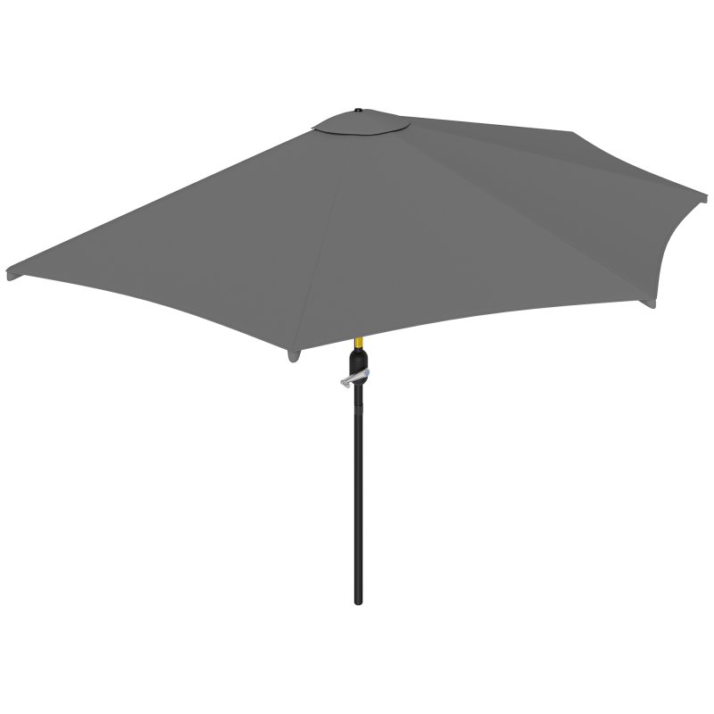 Outsunny 3(m) Half Parasol, Semi Round Umbrella with Metal Frame, Crank Handle for Balcony, Garden, Grey