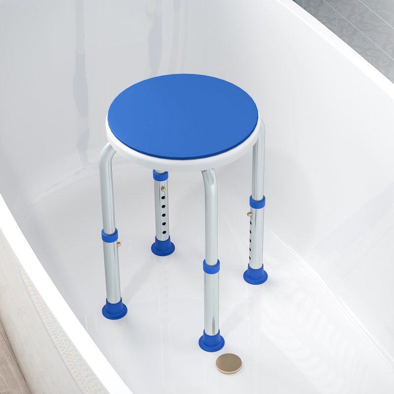 HOMCOM 360° Swivel Seat Bath Shower Stool, Adjustable Height Shower Chair with Aluminium Frame Non-Slip Feet Chair Safe Support Home Assistance, Blue