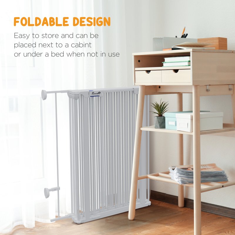 PawHut 2 in 1 Multifunctional Dog Pen, Safety Pet Gate, 6 Panels Dog Playpen with Double-Locking Door, Foldable Dog Barrier for Medium Dogs, 90Hcm - White