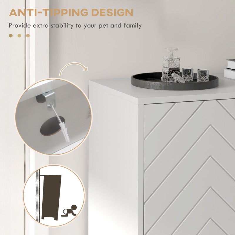 HOMCOM Shoe Cabinet, 12 Pairs Shoe Storage Cabinet with 2 Chevron Doors, Adjustable Shelf, Open Shelf and 6 Vents for Entryway, Hallway, White