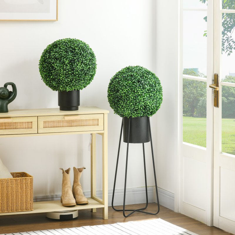 HOMCOM Set of 2 Artificial Topiary Balls, 40cm Faux Boxwood Balls, Hanging Decoration for Home, Indoor, Outdoor, Green