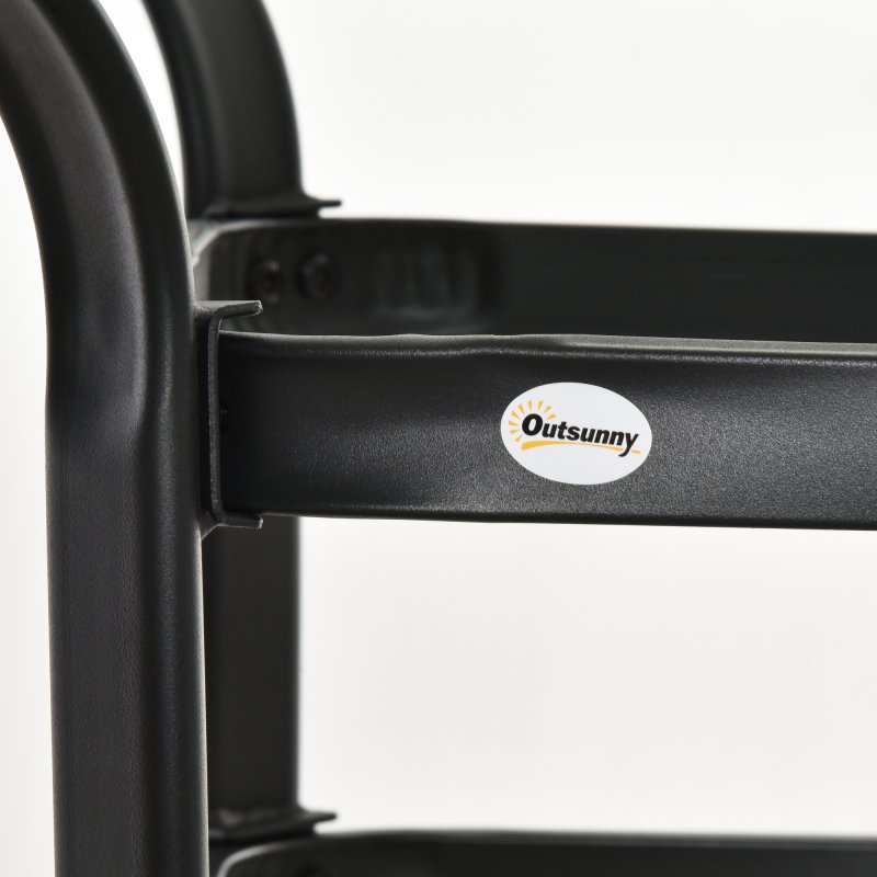 Outsunny 106.5cm Square Garden Table with Tempered Glass Top, Outdoor Patio Dining Table with Parasol Hole, Steel Frame for Garden, Lawn, Patio, Black