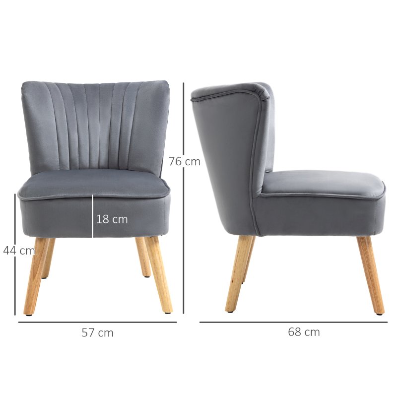 HOMCOM Velvet Accent Chair Occasional Tub Seat Padding Curved Back with Wood Frame Legs Home Furniture Grey