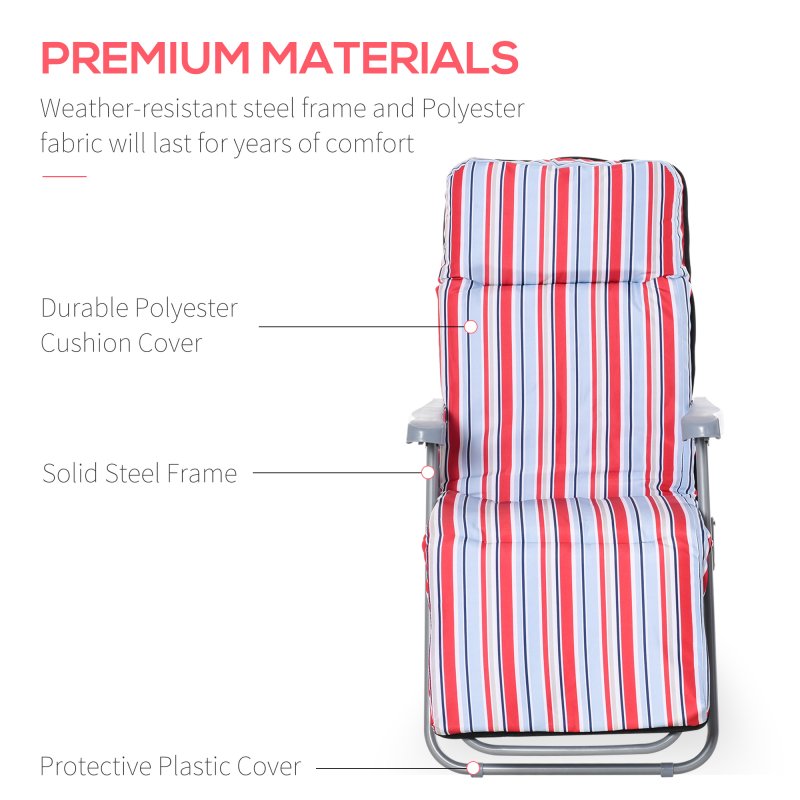 Outsunny Reclining Garden Chair Set of 2, 5-Level Adjustable Zero Gravity Chairs with Cushions, Folding Sun Lounger Garden Recliner Chairs with Armrests for Outdoor, Patio, Red Stripe