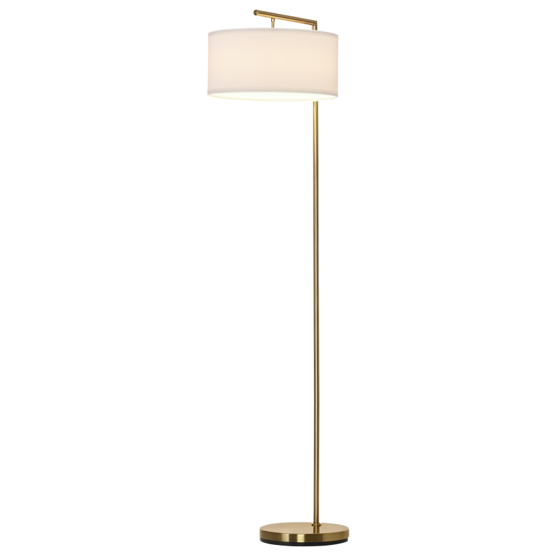 HOMCOM Floor Lamp, Modern Standing Light with Linen Lampshade, Round Base for Living Room, Bedroom, Dining Room, 153cm, Gold and White