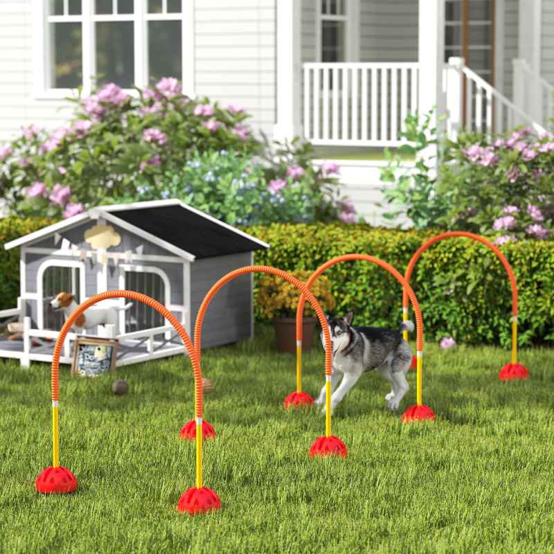 PawHut 4 Piece Dog Agility Training Equipment with 4 Adjustable Width Doors, Carry Bag, Easy to Assemble, Dog Obstacle Course for Garden, Orange