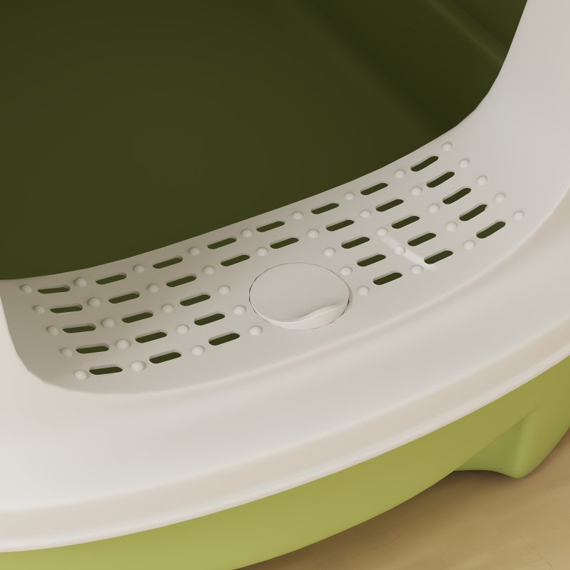PawHut Cat Litter Tray with Lid, Cat Litter Box with Deodorisation Bags, Scoop, Top Entry, Litter Tray with Drawer Pan, Green