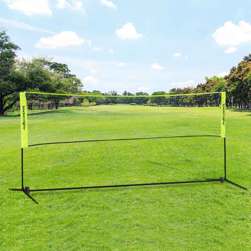 SPORTNOW 4m Badminton Net, Foldable Height Adjustable Outdoor Sports Net with Carry Bag, for Tennis, Badminton, Pickleball, Volleyball, Black and Yellow