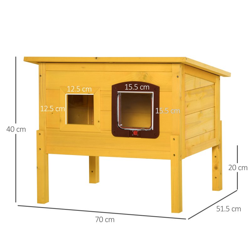 Pawhut Garden Wooden Cat House Outdoor Pet Play Home Waterproof Roof Kitty Shelter Kennel w/ith Door & Window