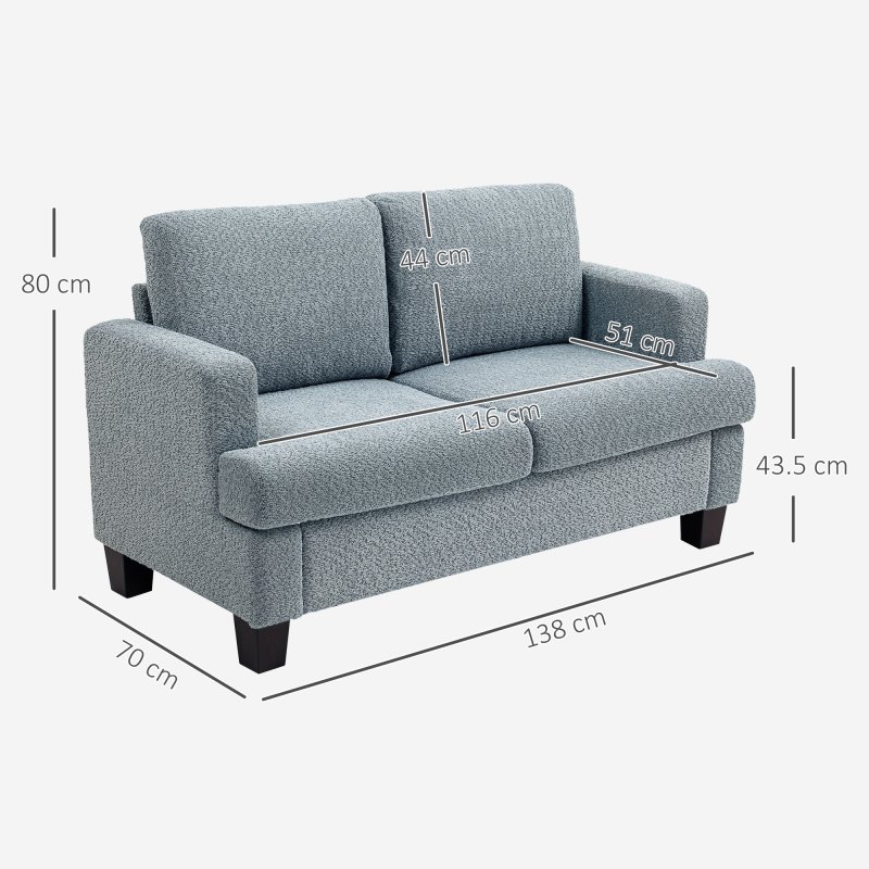 HOMCOM 2 Seater Sofa, Loveseat Sofa with Removable Back Cushions, Chenille Fabric Small Couch Settee with S-springs for Living Room, Bedroom, Home Office, Light Grey