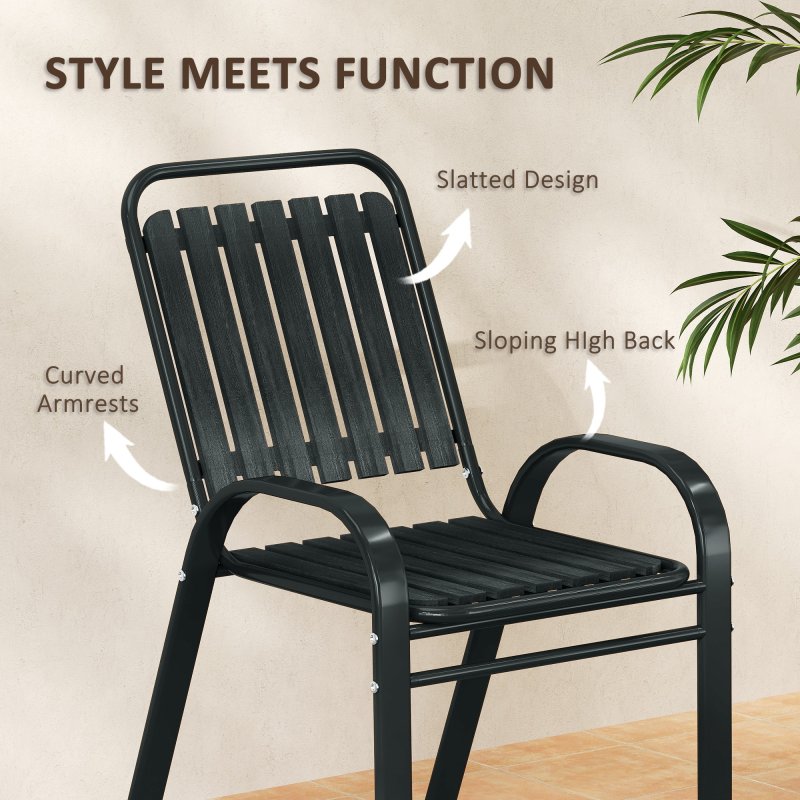 Outsunny 3 Pieces Patio Bistro Set, Garden Furniture Set with Stackable Chairs, Tempered Glass Table, Rust Resistant for Outdoor, Balcony, Patio, Garden, Charcoal Grey