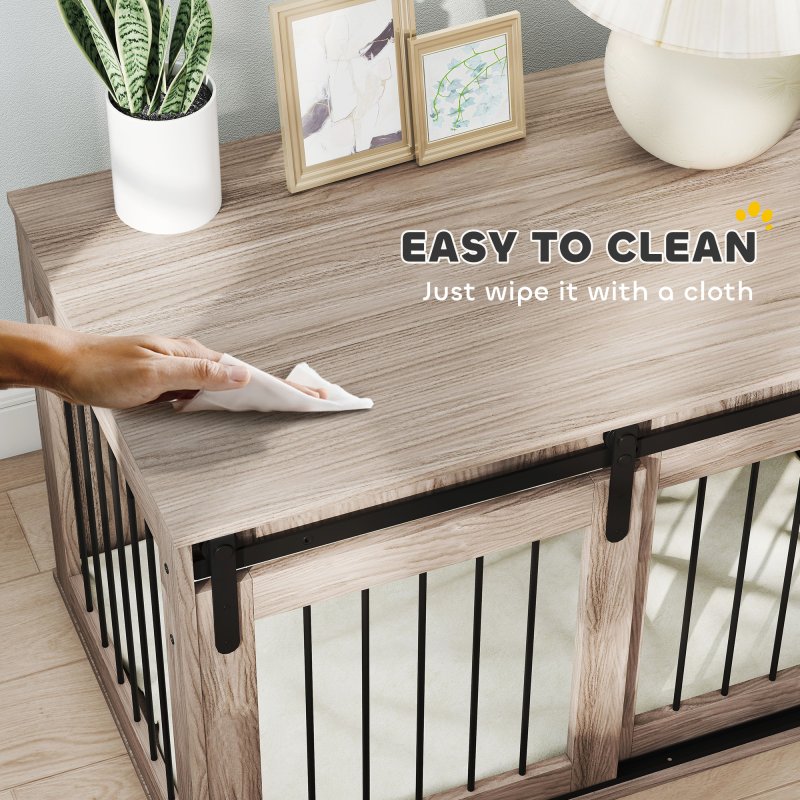 PawHut Dog Crate Furniture, Dog House Furniture Style for Large Breeds, Pet Kennel with Removable Cushion for Indoor Use, 98 x 58 x 61cm, Brown