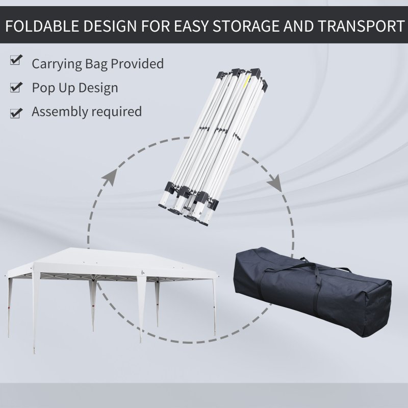 Outsunny Pop Up Gazebo 3 x 6m, Foldable Canopy Tent, Height Adjustable Wedding Awning Canopy w/ Carrying Bag, White