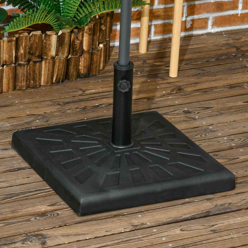 Outsunny 19kg Resin Garden Parasol Base Holder, Square Outdoor Market Umbrella Stand Weight for Poles of 32mm, 38mm, and 48mm, Black