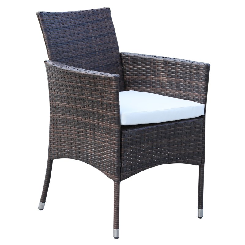 Outsunny 7-Piece Rattan Garden Furniture Set with Cushions, 6 Seater Garden Table and Chairs, Rattan Dining Set with 6 Armchairs, Rectangular Glass Top Table, Brown
