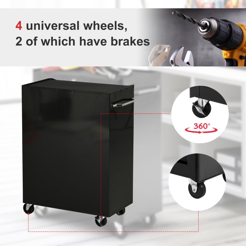 HOMCOM 5-Drawer Lockable Steel Tool Storage Cabinet with Wheels Handle 2 Keys Organisation Box Unit Chest Garage DIY Workshop Trolley Red