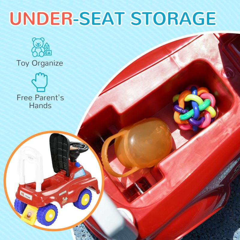 AIYAPLAY Ride On Car, Foot to Floor Baby Car with Under Seat Storage, Steering Wheel, Music, Light, Fire Truck Kids Car for Boys and Girls 1.5-3 Years Old, Red