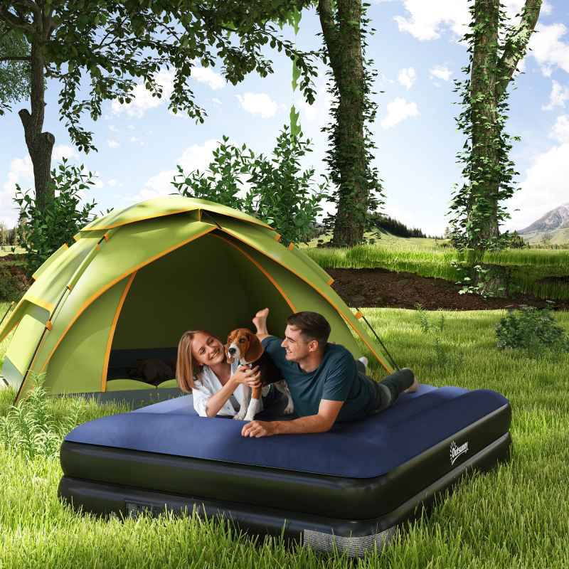 Outsunny King Size Bed with Built-in Electric Pump and Integrated Pillow, Inflatable Mattress with Carry Bag, Flocked Surface, Blow Up Airbed for Guest, Camping, Travel, 203 x 152 x 46cm
