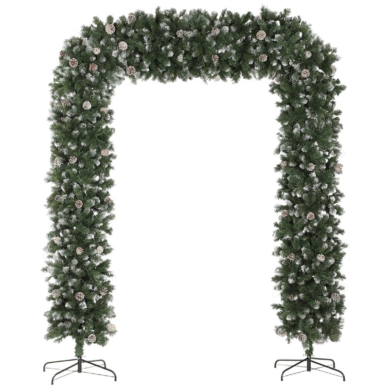 HOMCOM 8.2 ft Snow Frosted Christmas Tree Arch, Christmas Arch Doorway Decor with 1800 Tips and 91 Pinecones, Artificial Xmas Tree with Metal Stand for Indoor, Green