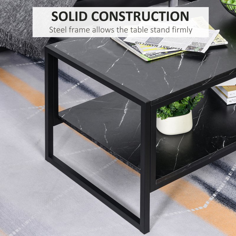 HOMCOM Coffee Table, Two-Tier Marble Centre Table with Metal Frame and Storage Shelf for Living Room, 106 x 50 x 45cm