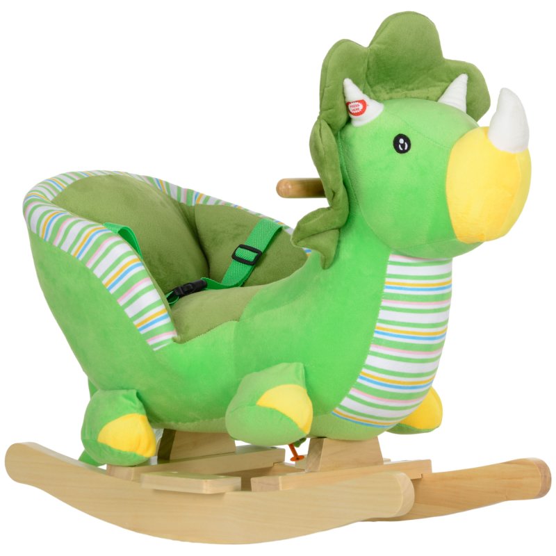 AIYAPLAY Rocking Animal, Dinosaur Themed Rocking Ride on with Animal Sounds, Safety Belt, Wooden Base, Pedal, for Toddlers 18-36 Months, Green