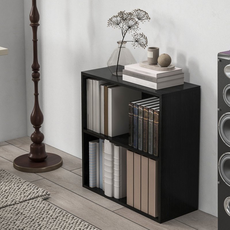HOMCOM 2 Tier Low Bookcase with Adjustable Shelf, Bookshelf, Display Storage Shelf with 2 Compartments for Home Office, Living Room, Study
