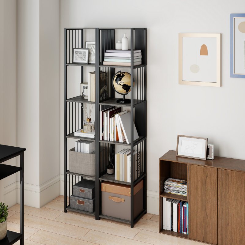 HOMCOM 5-Tier Bookshelf, Modern Tall Bookcase with Steel Frame, Freestanding Display Storage Unit for Living Room, Bedroom, Study, Home Office, Grey