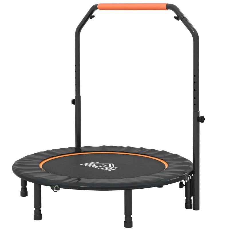 HOMCOM 45" Foldable Mini Trampoline Fitness Trampoline Rebounder for Adults with Adjustable Foam Handle, for Indoors, Outdoors, Cardio Training, Orange