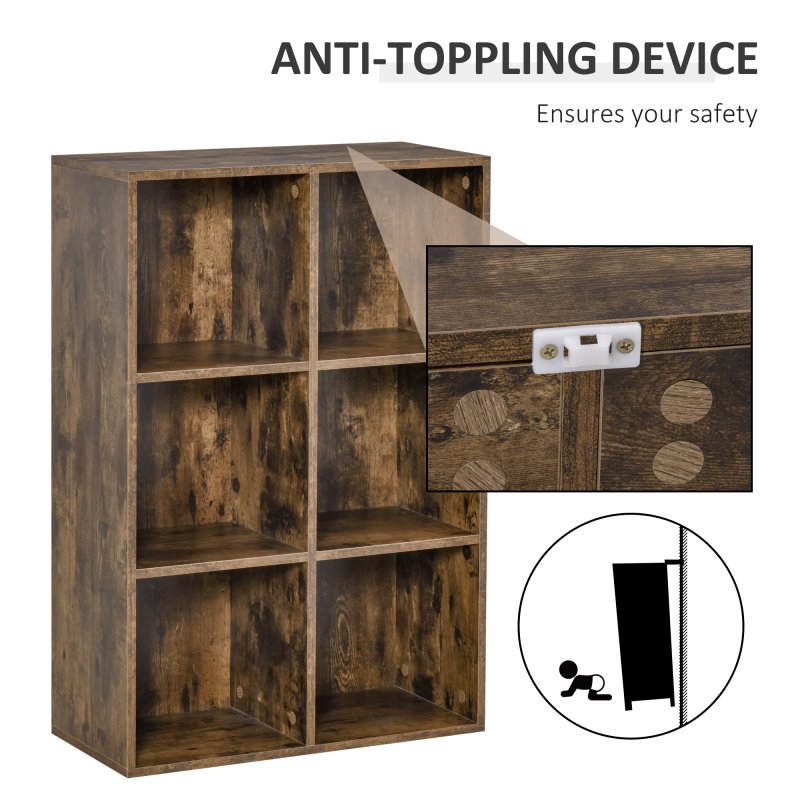 HOMCOM 3 Tier Bookshelf, Modern Cube Bookcase with 6 Open Storage Compartments, Freestanding Display Storage Unit for Living Room, Bedroom, Study