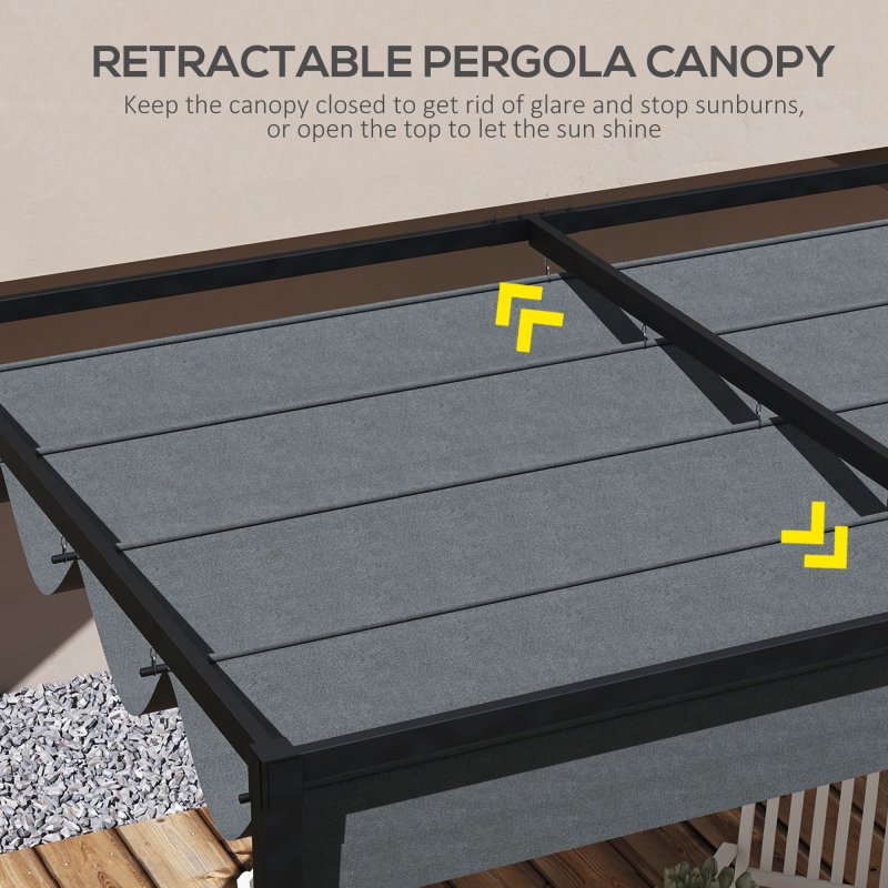 Outsunny Retractable Pergola Roof, Sun Shade Cover, UV30+ Protected Replacement Canopy Fabric for 2.85 x 2m Pergola, Dark Grey
