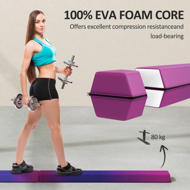 SPORTNOW 7.7ft Folding Gymnastics Beam, Floor Balance Beam for Kids with Anti-Slip Base, Gymnastics Equipment for Home Gym, Training Exercise, Blue and Pink