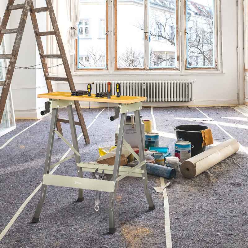 DURHAND 4-in-1 Work Bench, Folding Clamp Table w/ 4 Adjustable Clamping Pegs for DIY Home Garage, Grey