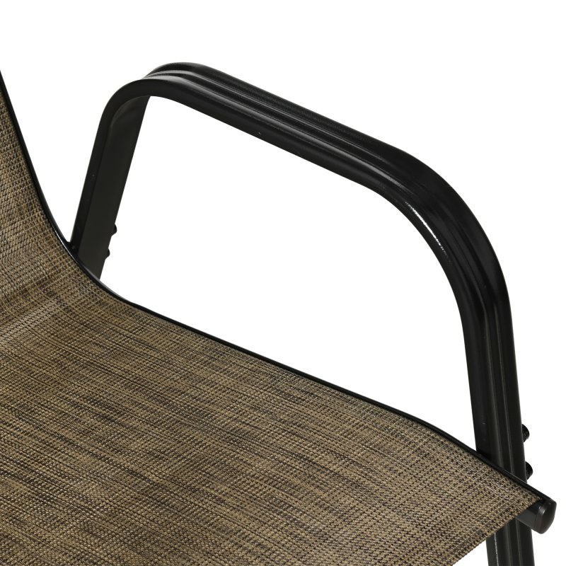 Outsunny 4 Pieces Garden Chairs, Stackable Outdoor Chairs with High Backrest and Armrest, Breathable Mesh Fabric Dining Chair Set of 4, Mixed Brown