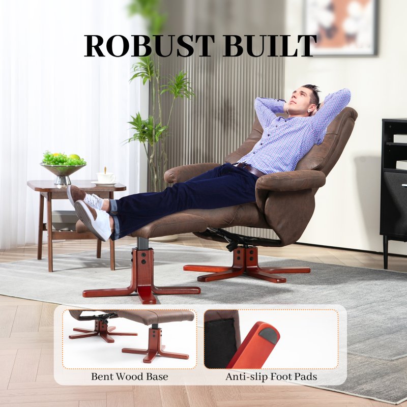 HOMCOM Recliner Chair with Footstool, Upholstered Armchair with Adjustable Backrest, Leisure Lounge Chair for Living Room, Bedroom, Dark Brown