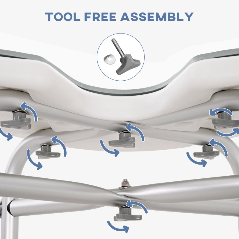 HOMCOM Height Adjustable Shower Stool with Suction Grab Rail, Aluminium Shower Chair with U-Shaped Padded Seat, Non-Slip Bath Stool for Elderly, Disabled, Seniors, Pregnant