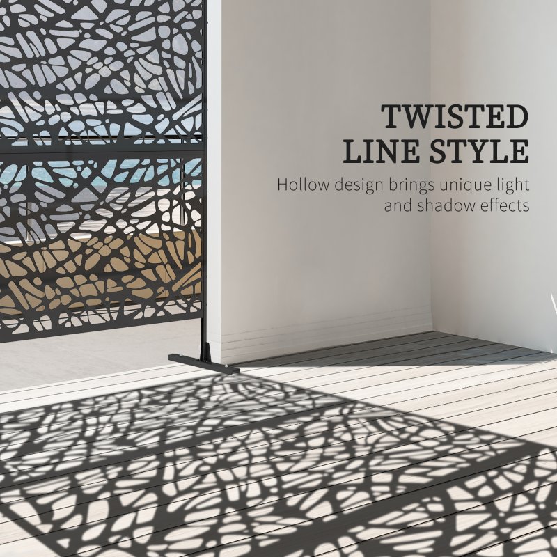 Outsunny Decorative Garden Privacy Screen with Stand, 6.5FT Freestanding Metal Outdoor Divider, Decorative Privacy Panel with Expansion Screws for Garden Pool Hot Tub, Twisted Line Style, Black